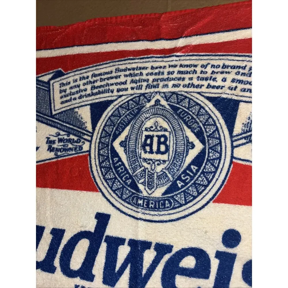 Vintage 90s Budweiser Anheuser-Busch Beach Towel Red King of Beers Label Print
